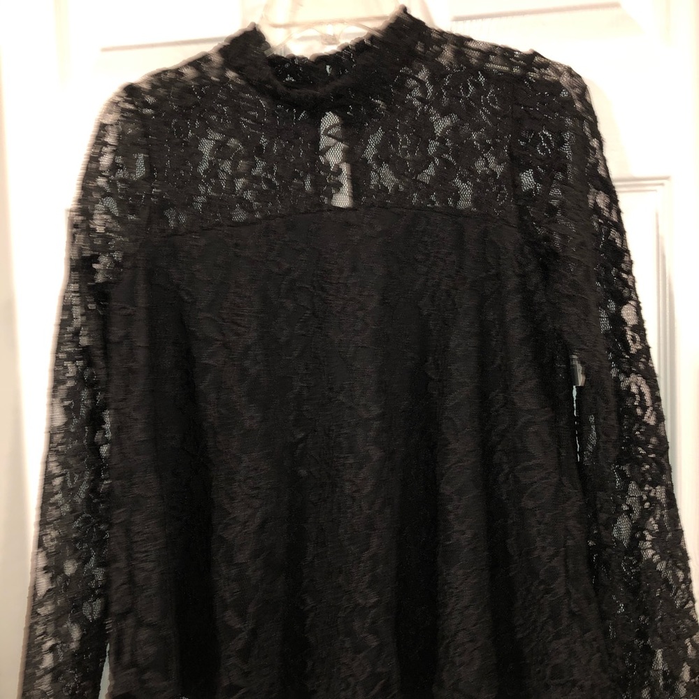 NWT A&F Lace blouse with sheer sleeves& high neck